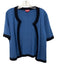 Staud Size S Blue & Black Merino Wool & Acrylic Short Sleeve Open Front Cardigan Blue & Black / S