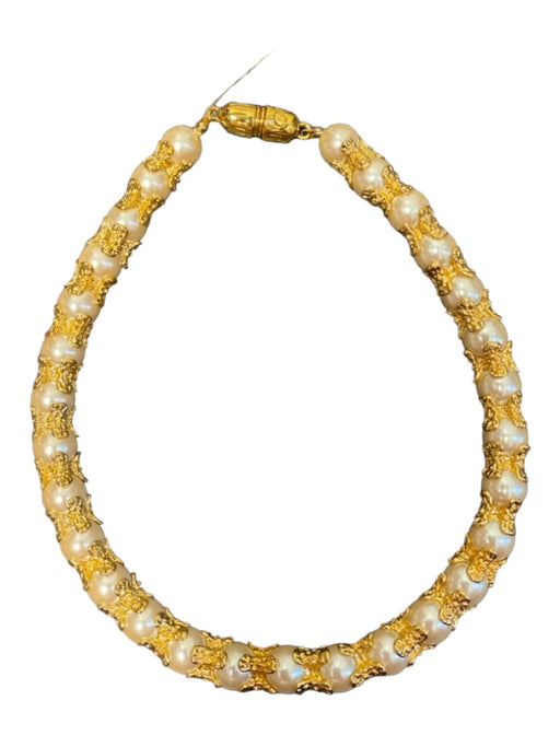 St John Gold & Pearl Gold Plated Snap Closure Pearl Detail Textured Necklace Gold & Pearl