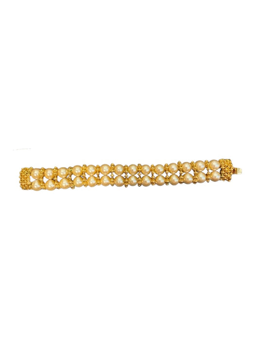 St John Gold & Pearl Gold Plated Snap Closure Pearl Detail Textured Bracelet Gold & Pearl