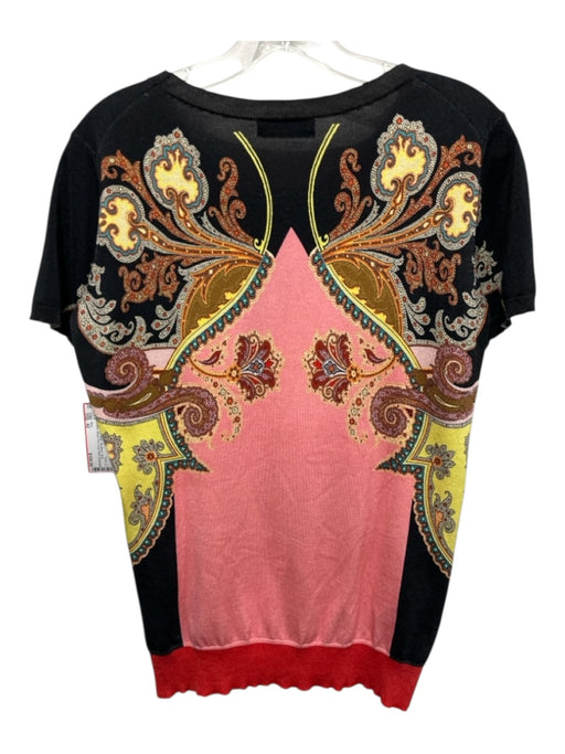 Etro Size 42 Black, Pink, Multi Silk Blend Short Sleeve Mixed Print Top Black, Pink, Multi / 42