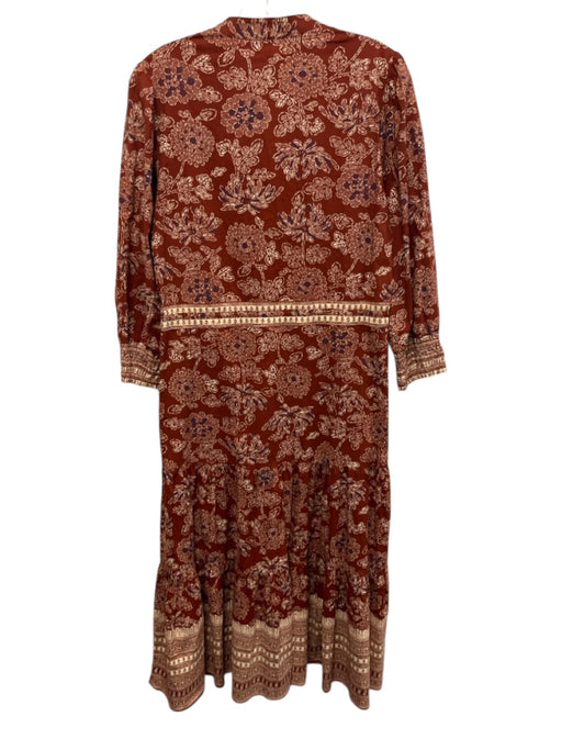 Veronica Beard Size 2 Burnt Orange, Cream & Black Cotton Long Sleeve Maxi Dress Burnt Orange, Cream & Black / 2