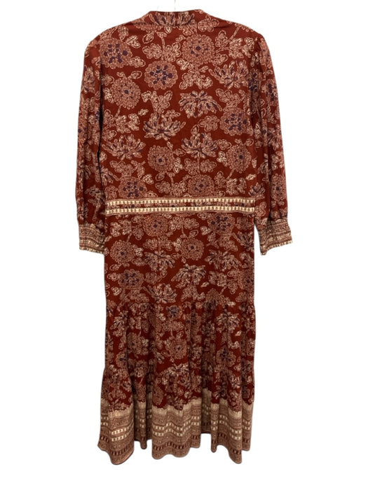 Veronica Beard Size 2 Burnt Orange, Cream & Black Cotton Long Sleeve Maxi Dress Burnt Orange, Cream & Black / 2