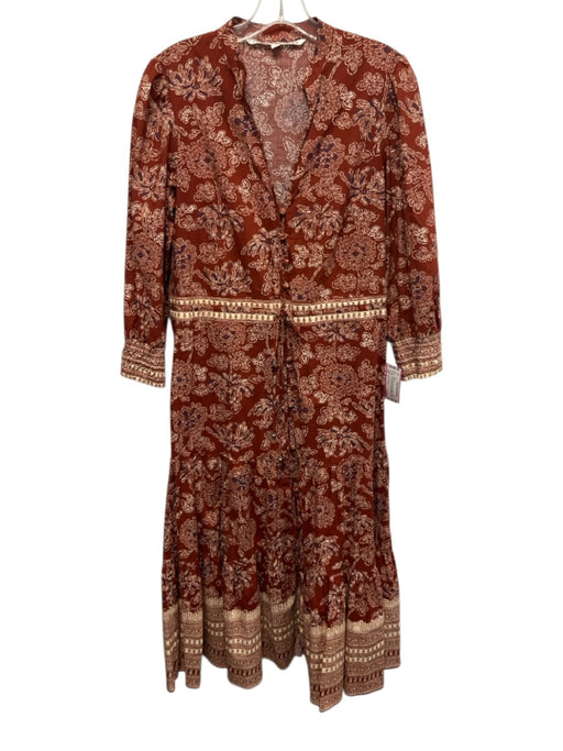 Veronica Beard Size 2 Burnt Orange, Cream & Black Cotton Long Sleeve Maxi Dress Burnt Orange, Cream & Black / 2