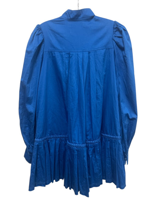 Aje Size 6 Royal Blue Cotton Long Balloon Sleeve Drop Waist Button Front Dress Royal Blue / 6