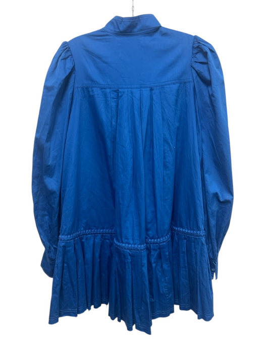 Aje Size 6 Royal Blue Cotton Long Balloon Sleeve Drop Waist Button Front Dress Royal Blue / 6