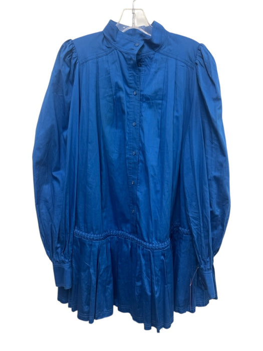 Aje Size 6 Royal Blue Cotton Long Balloon Sleeve Drop Waist Button Front Dress Royal Blue / 6