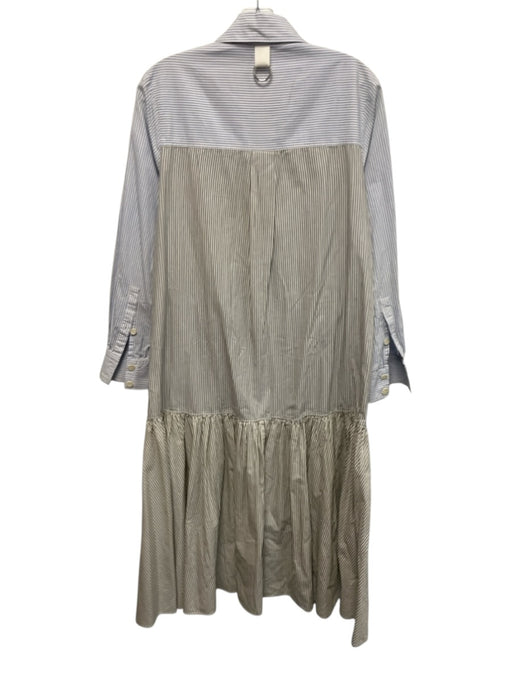 Tibi Size 2 White, Blue & Black Cotton Long Sleeve Stripes Button Up Dress White, Blue & Black / 2