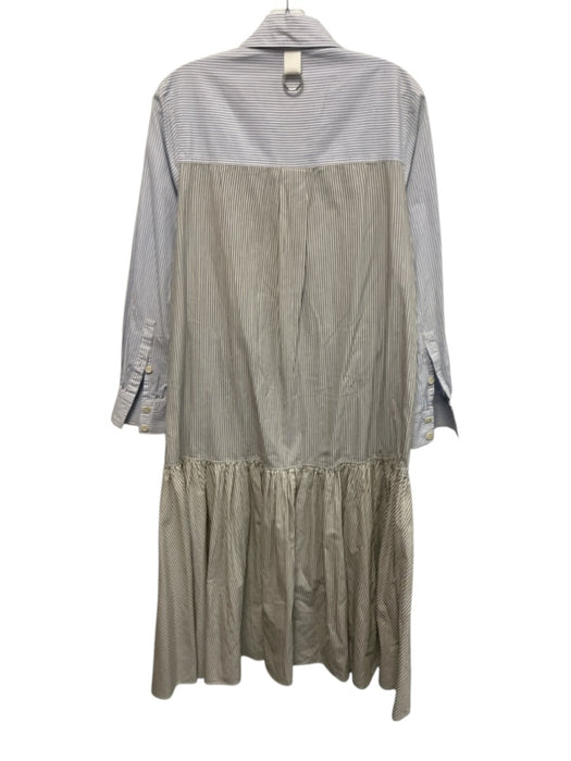 Tibi Size 2 White, Blue & Black Cotton Long Sleeve Stripes Button Up Dress White, Blue & Black / 2