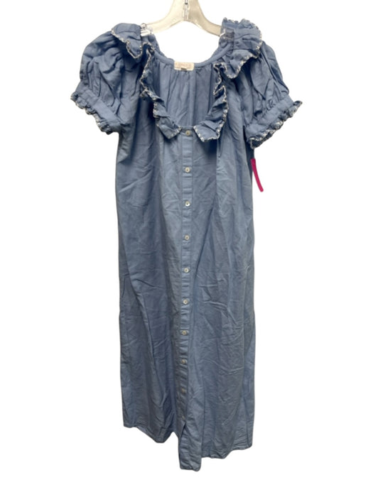If Only If Nightwear Size One Size Light blue & white Cotton Short Sleeve Dress Light blue & white / One Size