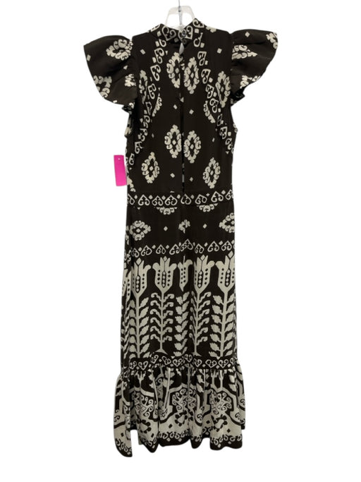 Sea New York Size 2 Brown & Cream Silk Ruffle Short Sleeve Abstract Print Dress Brown & Cream / 2