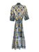 Borgo De Nor Size 10 Blue, Yellow & White 1/2 Sleeve Floral Pleated Collar Dress Blue, Yellow & White / 10