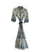Borgo De Nor Size 10 Blue, Yellow & White 1/2 Sleeve Floral Pleated Collar Dress Blue, Yellow & White / 10