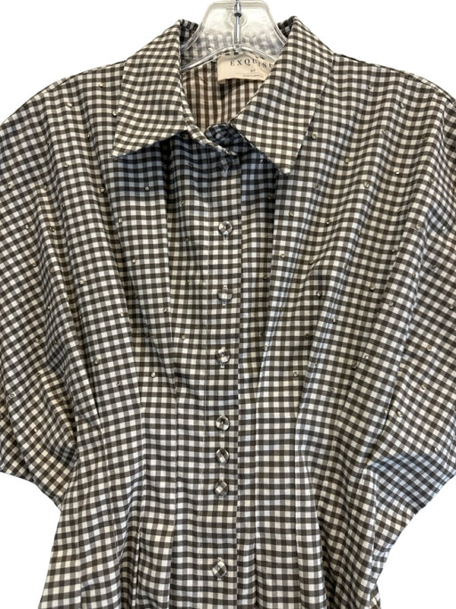 Exquise Size S/P Brown & White Cotton Short Sleeve Checked Rhinestone Dress Brown & White / S/P