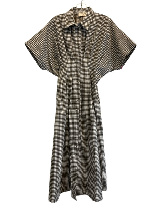 Exquise Size S/P Brown & White Cotton Short Sleeve Checked Rhinestone Dress Brown & White / S/P