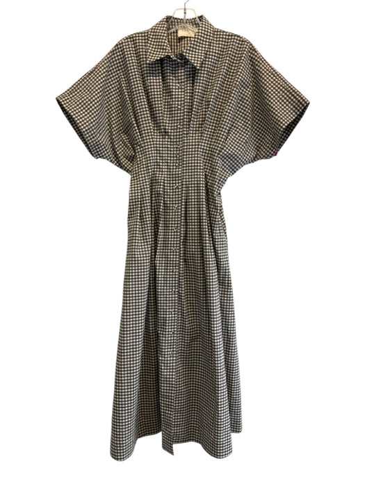 Exquise Size S/P Brown & White Cotton Short Sleeve Checked Rhinestone Dress Brown & White / S/P