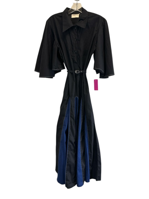 Lovebirds Size S Black & Blue Cotton Short flutter sleeve Contrast Stitch Dress Black & Blue / S