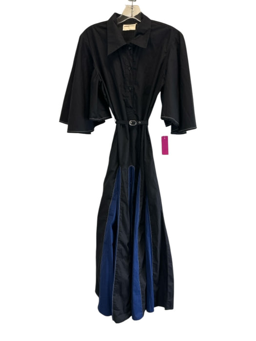Lovebirds Size S Black & Blue Cotton Short flutter sleeve Contrast Stitch Dress Black & Blue / S