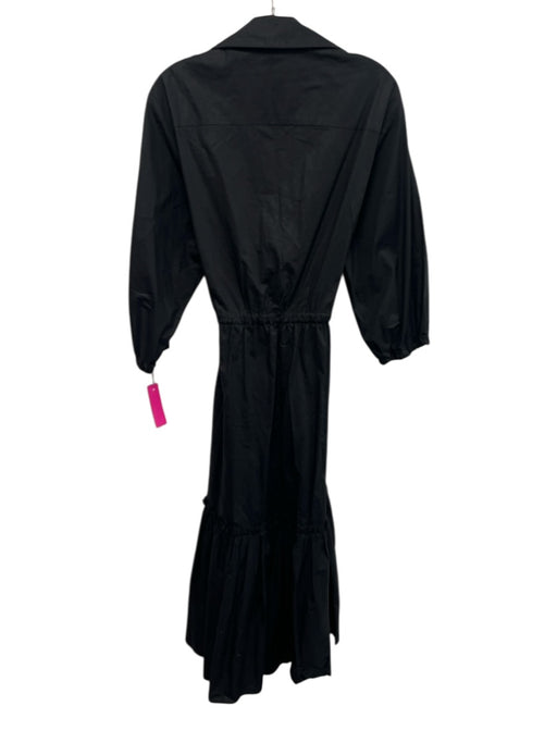 Cara Cara Size XS Black Cotton Long Sleeve Button Front Drawstring Waist Dress Black / XS