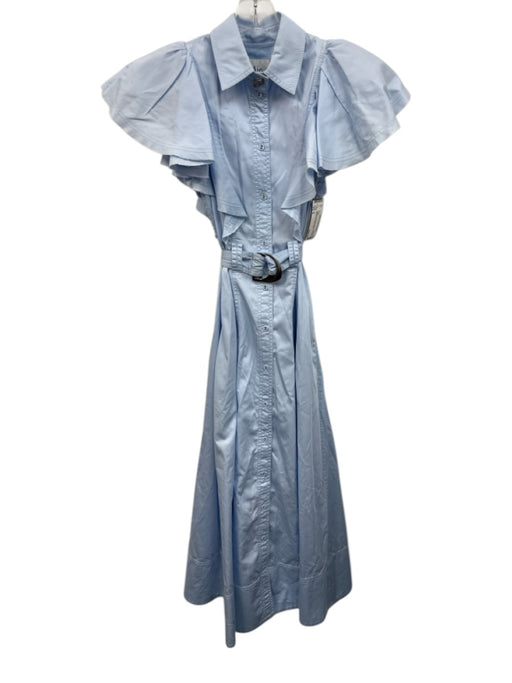 Aje Size 4 Light Blue Polyester Button Front Belted Ruffles Maxi Dress Light Blue / 4