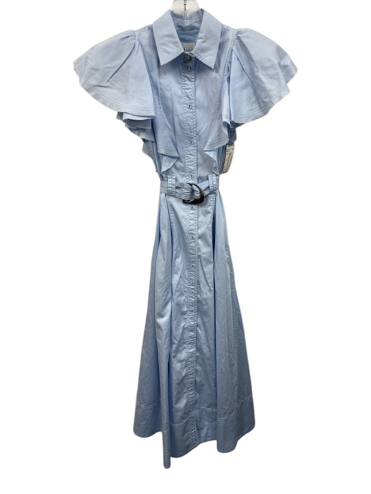 Aje Size 4 Light Blue Polyester Button Front Belted Ruffles Maxi Dress Light Blue / 4