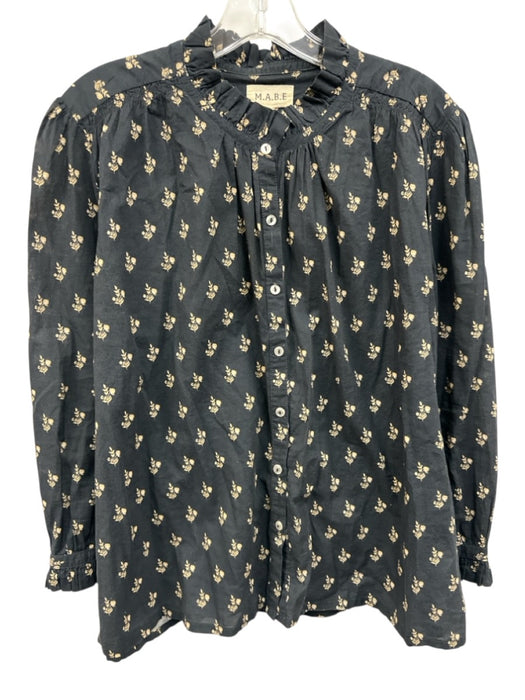 MABE Size M Black Cotton Floral High Neck Long Sleeve Top Black / M