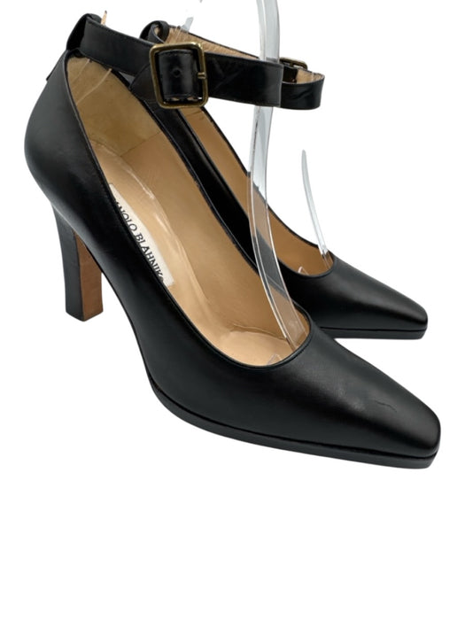Manolo Blahnik Shoe Size 36.5 Black Leather Pointed Square Toe Pumps Black / 36.5