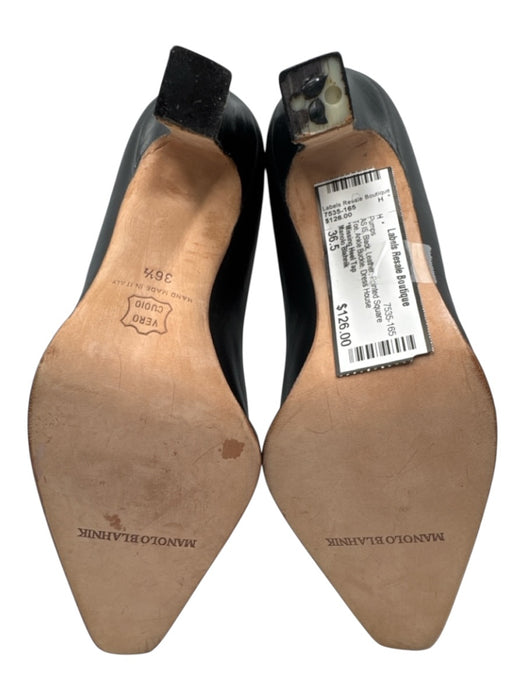 Manolo Blahnik Shoe Size 36.5 Black Leather Pointed Square Toe Pumps Black / 36.5