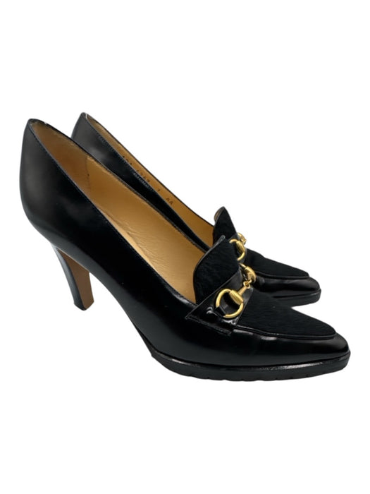 Gucci Shoe Size 7 Black Leather Ponyhair Horsebit Pump Pointed Toe Pumps Black / 7
