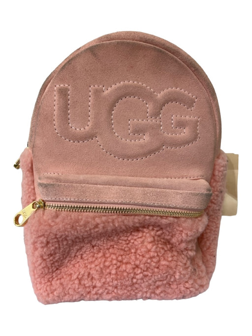 Ugg Pink Suede & Fur Backpack Leather Straps Gold Hardware Top Zip Bag Pink / S