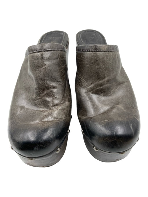 Frye Shoe Size 8.5 Gray & Brown Leather & Wood Clog Stud Detail Block Heel Pumps Gray & Brown / 8.5