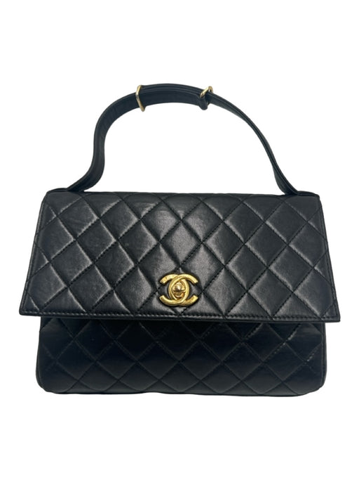 Chanel Black Lamb leather Top Handle Handbag Quilted flap Bag Black / XS