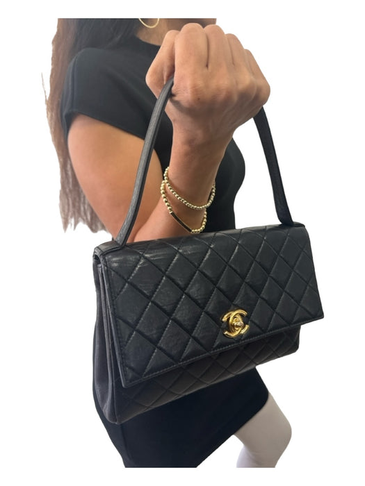 Chanel Black Lamb leather Top Handle Handbag Quilted flap Bag Black / XS