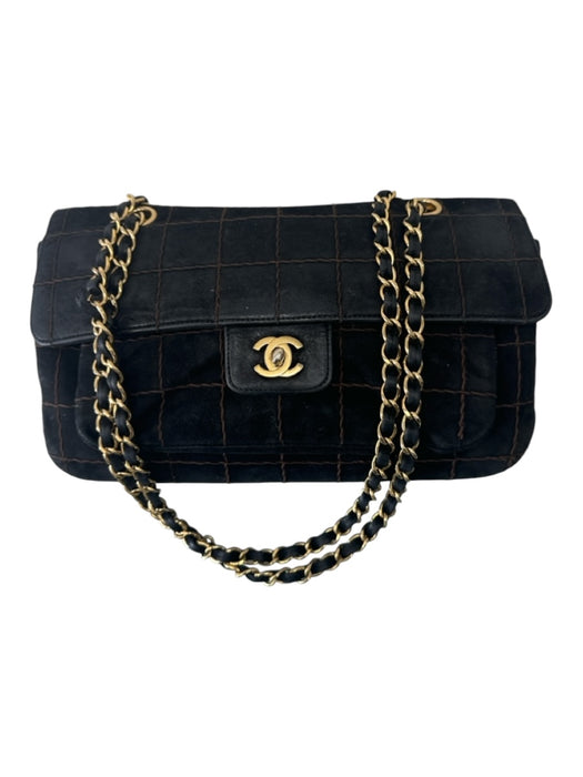 Chanel Black & Brown Suede Quilted Flap Chain Strap Gold Hardware Bag Black & Brown / M