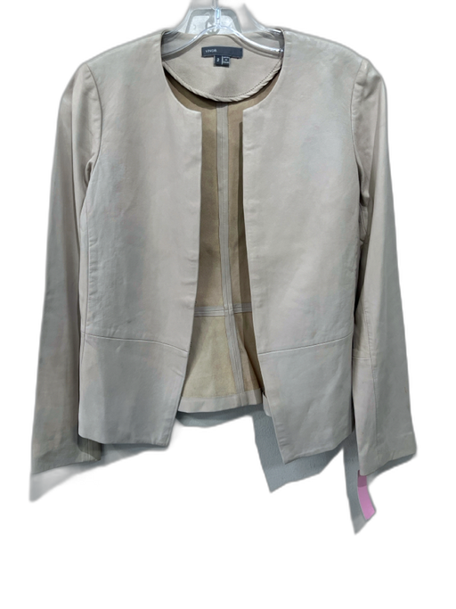 Vince Size 2 Beige Leather Hook & Eye Long Sleeve Jacket Beige / 2