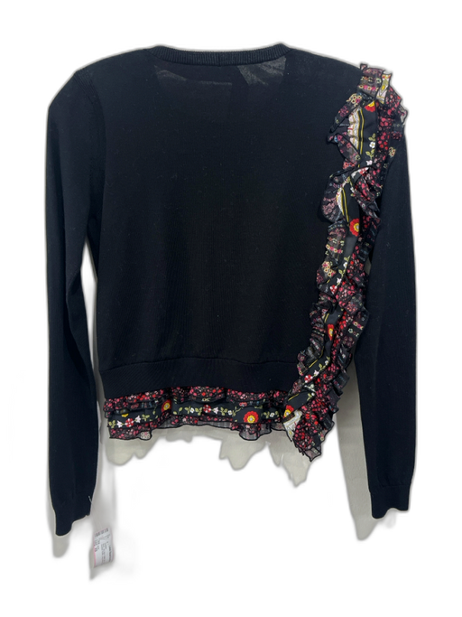 N 21 Size XS Black, red, blue Cotton Silk Floral Abstract Ruffle Sweater Black, red, blue / XS