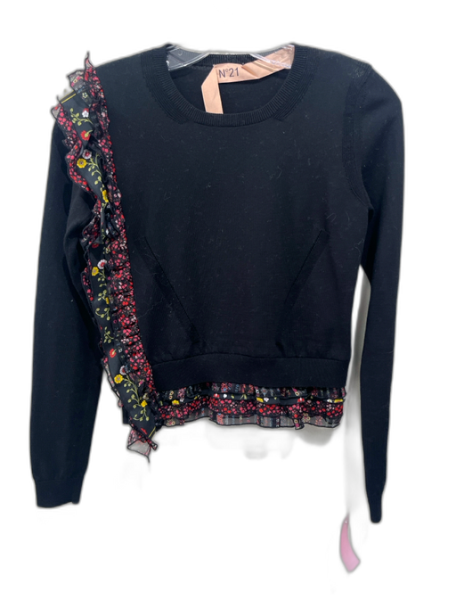 N 21 Size XS Black, red, blue Cotton Silk Floral Abstract Ruffle Sweater Black, red, blue / XS