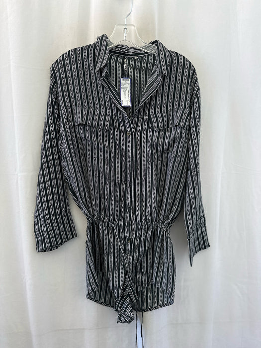 Indah Size XS Black & White Rayon Long Sleeve Drawstring Romper