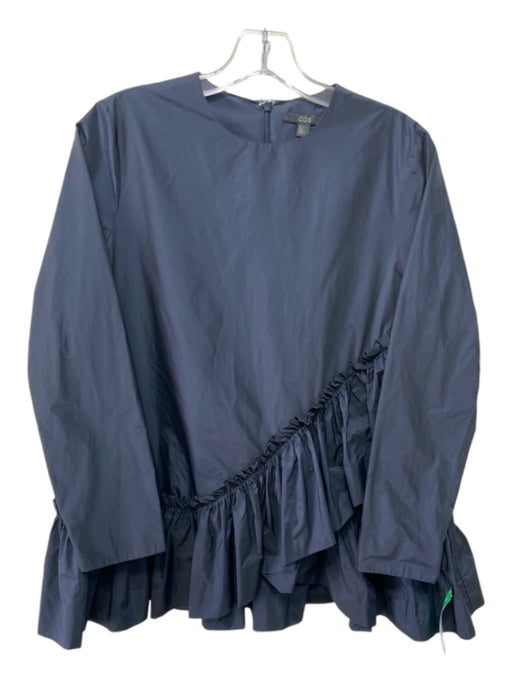 COS Size 4 Navy Blue Polyester Taffeta Ruffles Long Sleeve Tunic Length Top Navy Blue / 4