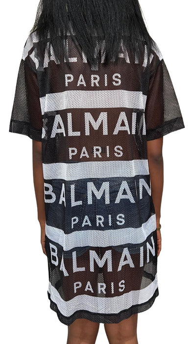 Balmain Size S Black & White Mesh Short Sleeve Coverup