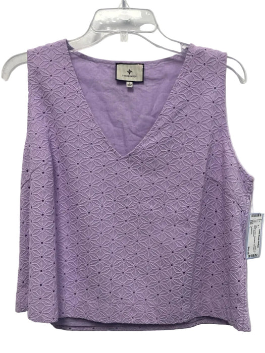 Tuckernuck Size L Purple Cotton Sleeveless Cut Outs V Neck Top