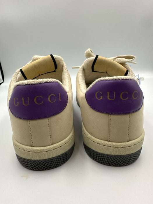Gucci Shoe Size 37 Cream White, Blue & Purple Leather & Textile Upper Sneakers
