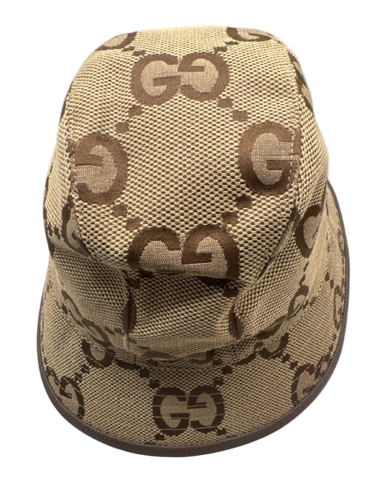 Gucci Brown & Tan Cotton Blend Guccisima Leather Trim Bucket Hat