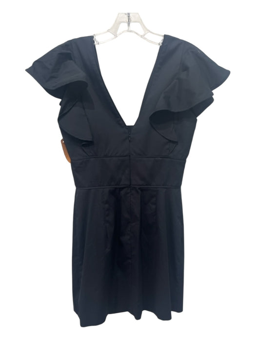 Milly Size 4 Black cotton & polyamide V Neck Flutter Cap Sleeve Back Zip Dress Black / 4
