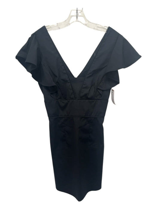 Milly Size 4 Black cotton & polyamide V Neck Flutter Cap Sleeve Back Zip Dress Black / 4