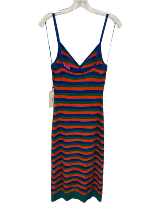 Staud Size S Blue, Orange, Green Viscose Blend Knit Stripe Button Maxi Dress Blue, Orange, Green / S