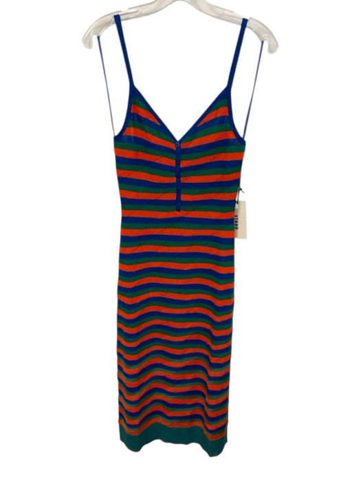 Staud Size S Blue, Orange, Green Viscose Blend Knit Stripe Button Maxi Dress Blue, Orange, Green / S