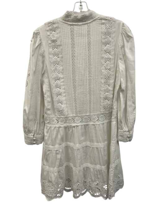 Alice + Olivia Size 4 White Cotton Lace Trim Button Long Sleeve Above Knee Dress White / 4