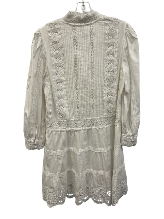 Alice + Olivia Size 4 White Cotton Lace Trim Button Long Sleeve Above Knee Dress White / 4