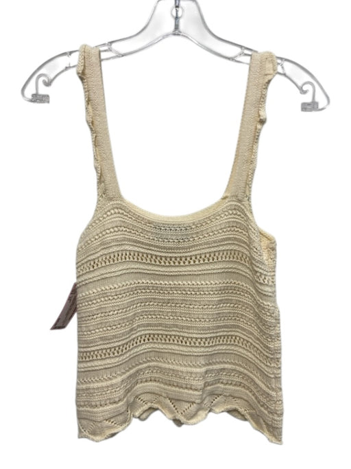 La Ligne Size XS Cream White Cotton Sleeveless Knit Scalloped Edge Top Cream White / XS