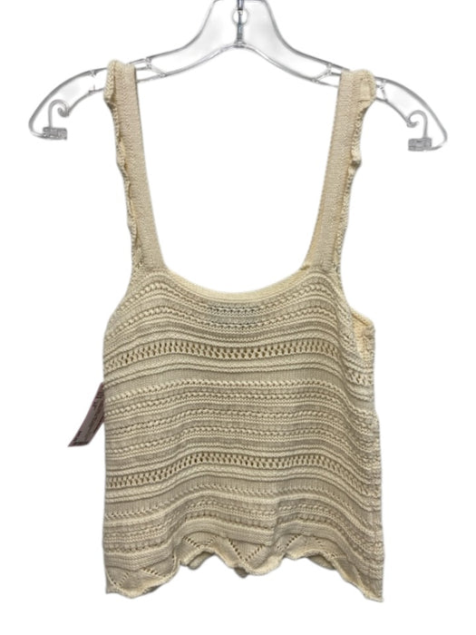 La Ligne Size XS Cream White Cotton Sleeveless Knit Scalloped Edge Top Cream White / XS